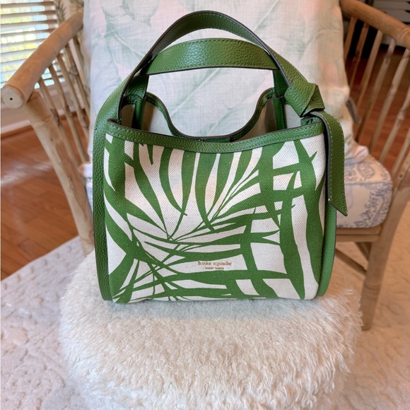 KATE SPADE Knott Palm Canvas Medium Crossbody Tote Tropical Green Leather NWT - Picture 6 of 11
